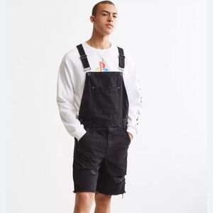 BDG Men's Black Destructed Denim Overall Shorts